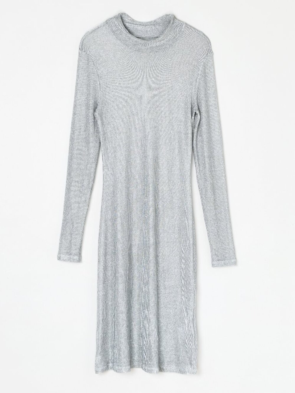 FW18 Eckhaus Latta Silver Metallic Sheer Mesh High Neck Knit Dress Medium